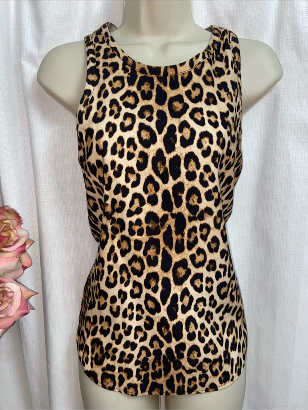 Good American Leopard Print Racerback Tank Blouse